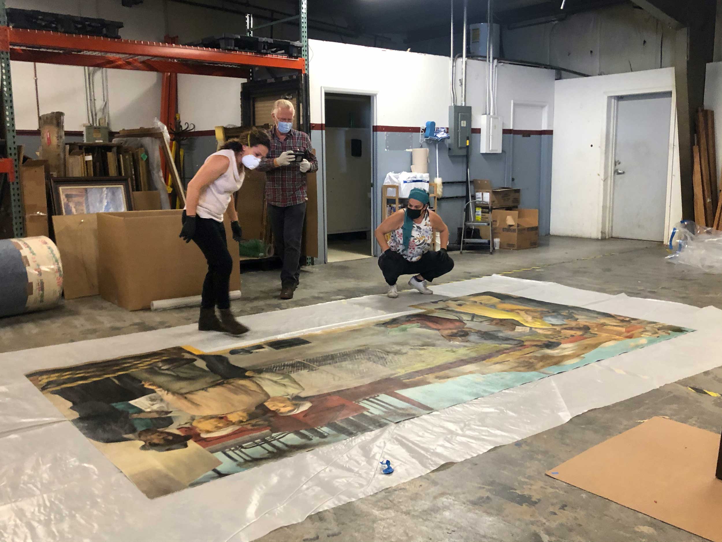 FACL Conservators Virginia and Oriana Inspecting Mural (May 2020)